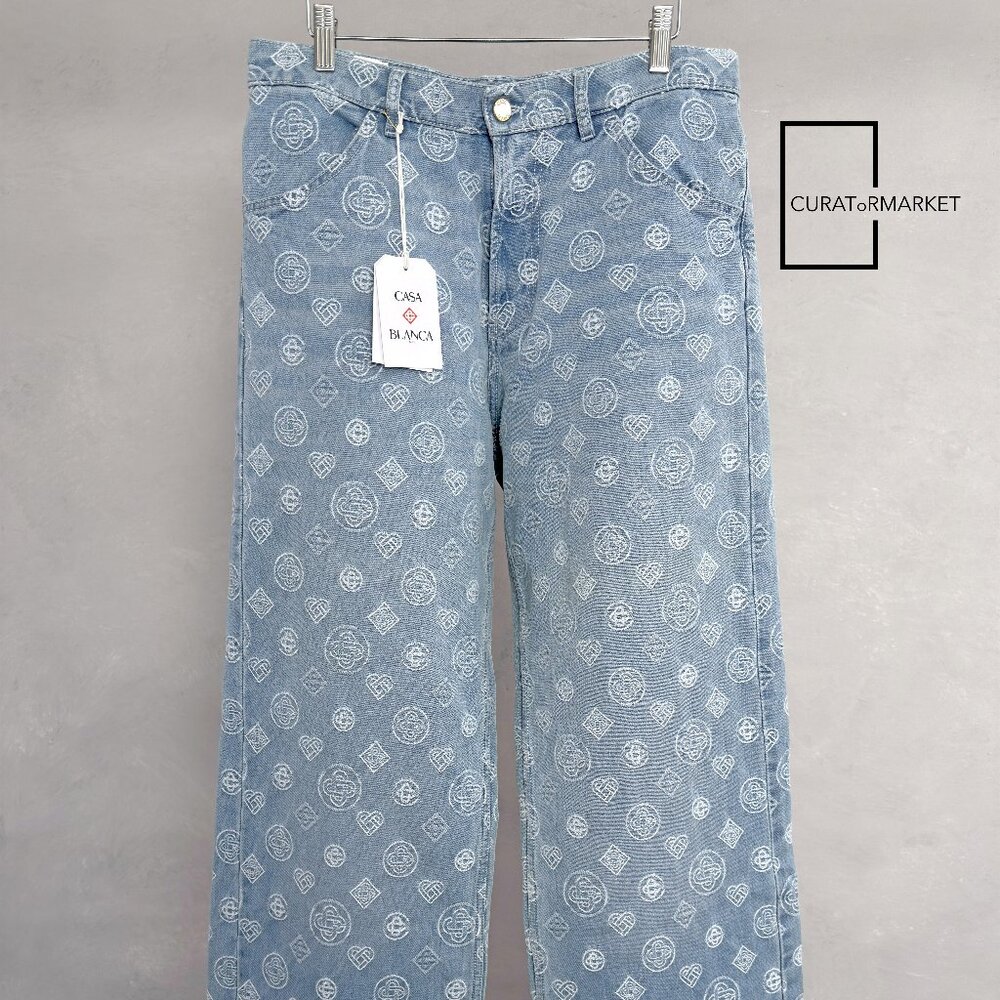 Casablanca: Relaxed Straight Fit Embossed Honeydew Monogram Logo FW25